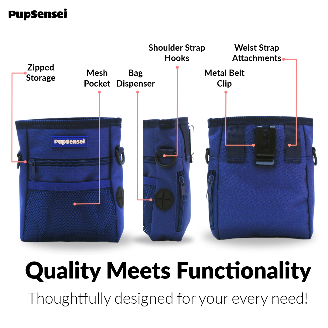 High Quality Dog Training Treats Bag with weist belt and strap with metal belt clip and waste bag dispenser and magnetic closure
